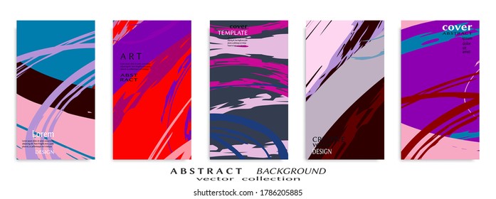 Abstract art backgrounds set. Minimal trendy paint brush strokes pattern with copy space for text design for Invitation, Party card,Social Highlight Covers and stories page. Vector illustration