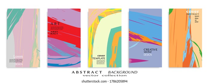 Abstract art backgrounds set. Minimal trendy paint brush strokes pattern with copy space for text design for Invitation, Party card,Social Highlight Covers and stories page. Vector illustration