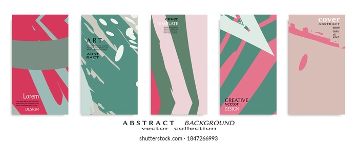 Abstract art backgrounds set. Minimal trendy paint brush strokes pattern with copy space for text design for Invitation, Party card,Social Highlight Covers and stories page. Vector illustration