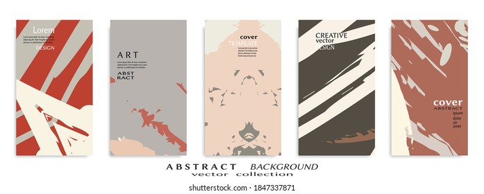 Abstract art backgrounds set. Minimal trendy paint brush strokes pattern with copy space for text design for Invitation, Party card,Social Highlight Covers and stories page. Vector illustration