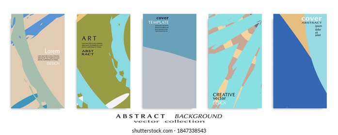 Abstract art backgrounds set. Minimal trendy paint brush strokes pattern with copy space for text design for Invitation, Party card,Social Highlight Covers and stories page. Vector illustration