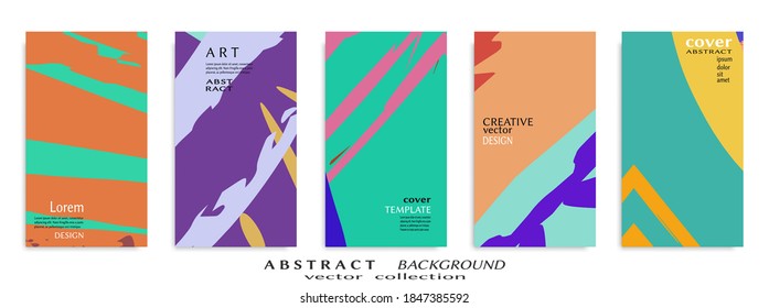 Abstract art backgrounds set. Minimal trendy paint brush strokes pattern with copy space for text design for Invitation, Party card,Social Highlight Covers and stories page. Vector illustration