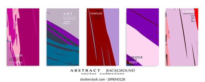 Abstract art backgrounds set. Minimal trendy paint brush strokes pattern with copy space for text design for Invitation, Party card,Social Highlight Covers and stories page. Vector illustration