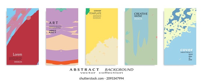 Abstract art backgrounds set. Minimal trendy paint brush strokes pattern with copy space for text design for Invitation, Party card,Social Highlight Covers and stories page. Vector illustration