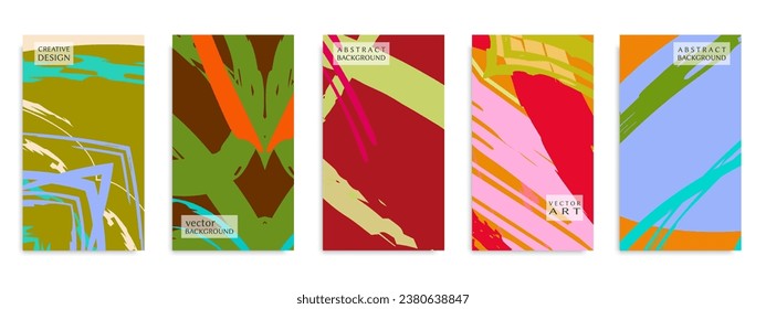 Abstract art backgrounds set. Minimal trendy paint brush strokes pattern with copy space for text design for Invitation, Party card,Social Highlight Covers and stories page. Vector illustration