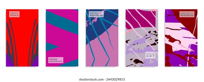 Abstract art backgrounds set. Minimal trendy paint brush strokes pattern with copy space for text design for Invitation, Party card,Social Highlight Covers and stories page. Vector illustration