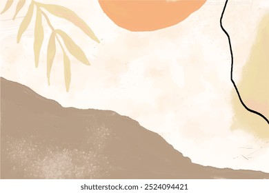 Abstract art banner featuring watercolor leaves branches combined with hand-drawn doodle scribble floral plants.
