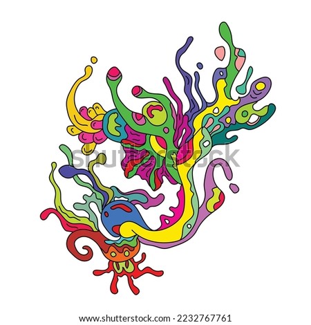 Abstract art of bizarre molusca with various shapes and colors