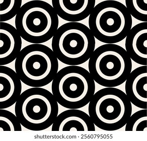 Abstract art black circle geometric seamless pattern. Thick circle contour.