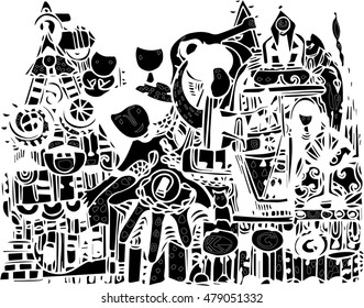 abstract art of black vector of imagination line art design