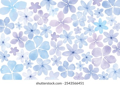 Abstract art blue floral watercolor pattern background. wallpaper with line art flower and botanical leaves, Organic shapes, Watercolor. Vector background
