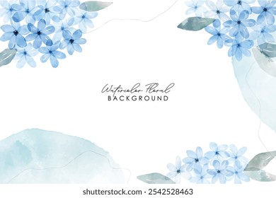 Abstract art blue hydrangea watercolor floral leaves background. wallpaper with line art flower and botanical leaves, Organic shapes, Watercolor. Vector background