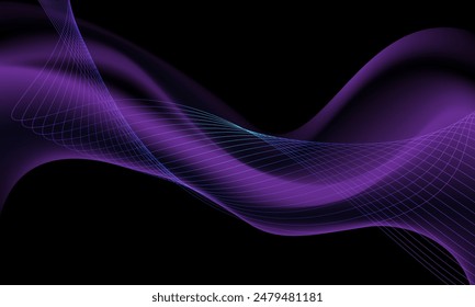 Abstract art blue purple line curve wave motine movement on black background vector illustration.