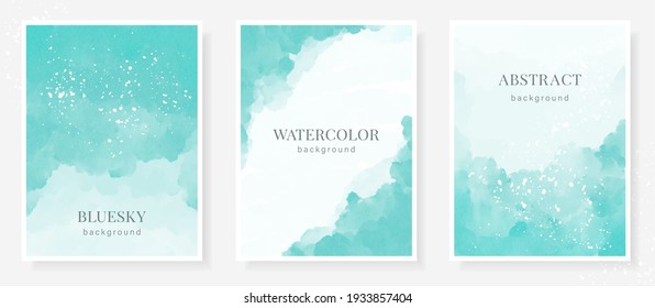 Abstract art blue sky vector illustration watercolor background with frame for text and splashes, streaks and paint stains. Business design template for banner,sale promotion, social media publication