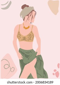 Abstract art of boho girl looking back bohemian art minimal illustration