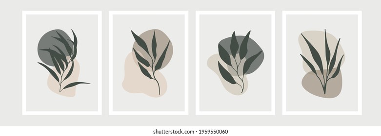 Abstract art boho posters for home decor painting. Vector illustrations of shapes, flower, floral, blob and natures for backgrounds