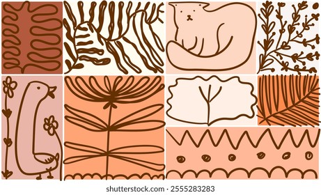  Abstract Art Bold Floral Vector Background illustrations set