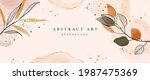 Abstract art botanical background vector . Luxury wallpaper design with women face, leaf, flower and tree  with earth tone watercolor and gold glitter. Minimal Design for text, packaging and prints.