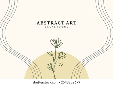 Abstract art botanical background vector. Minimalist wallpaper in pastel colors, leaves, flowers, trees, Minimal Design.