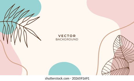 Resumen de arte vector de fondo floral botánico. Papel de lujo con color de agua en tonos tierra, hojas, flores, árboles y líneas de arte. Diseño mínimo para texto, empaque, impresiones, decoración de paredes