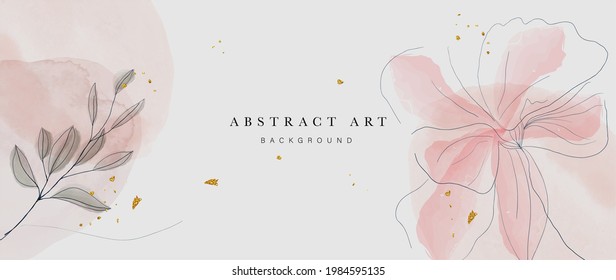 Abstract art botanical pink background vector  Luxury wallpaper and pink   earth tone watercolor  leaf  flower  tree   gold glitter  Minimal Design for text  packaging  prints  wall decoration 