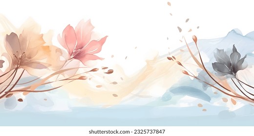 Abstract art botanical pink background vector. Luxury wallpaper with pink and earth tone watercolor, leaf, flower, tree and gold glitter. Minimal Design for text, packaging, prints, wall decoration.