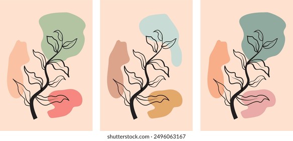Abstract art botanical wall art background vector. Luxury wallpaper, leaf , flower, tree elements.