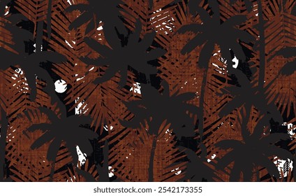 Abstract art brown beige  colors tropical line art leaves background vector. Wallpaper design with leaves shapes and scribble doodle linear leaf. vintage