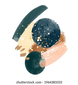 Abstract art brush paint watercolor. Wall art. Poster, business card. Abstract design doodles various shapes. Fashion trend minimalist style