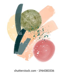 Abstract art brush paint watercolor. Abstract design doodles various shapes. Fashion trend minimalist style