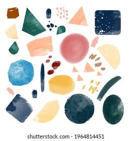 Abstract art brush paint watercolor wall. Abstract design doodles various shapes. Modern print minimalist style isolated