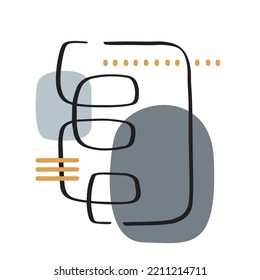 abstract art card poster organic lines and shapes in black gray and yellow tones big modern minimalistic vector centerpiece isolated on white background