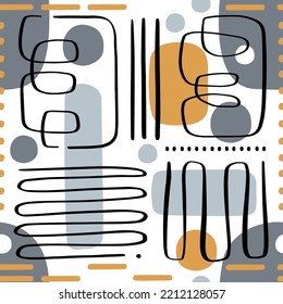 abstract art card poster organic lines and shapes in black gray and yellow tones big modern minimalistic vector seamless pattern isolated on white background