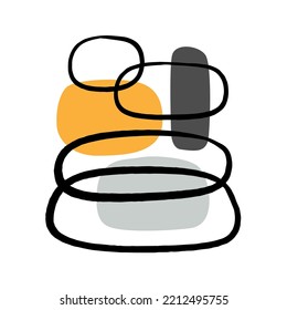 abstract art card poster organic lines and shapes in black gray and yellow tones big modern minimalistic vector centerpiece isolated on white background
