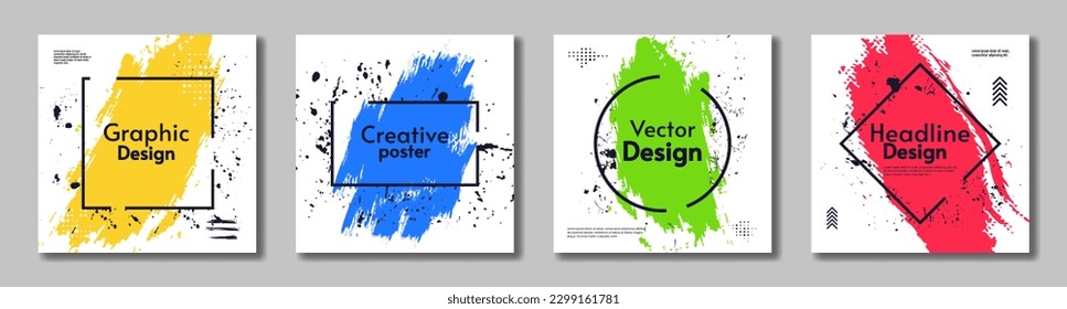 Abstract art cards. Vector illustration. Paint brush and splash. Set of cards templates.  Design for card, invitation, greeting card. 