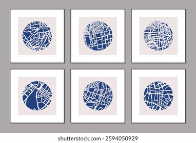 Abstract art with city map, set of minimalist posters