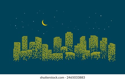 Abstract art city at night, vector grid art.