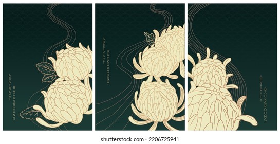 abstract art collection in asian style of peonies