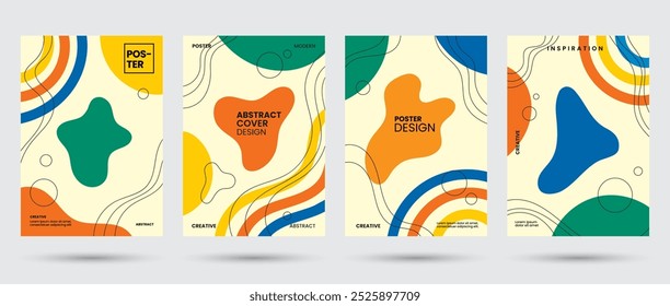 Abstrakte Kunstsammlung von geometrischen Formen Hintergründe. Vektor Spaß Doodle Muster und Pop Art kreative Cover Design, moderne Poppet, Retro und Minimalismus trendy