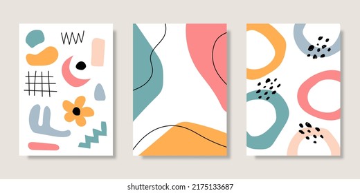 Abstract art collection with hand drawn organic shapes and pastel color. Vector illustration