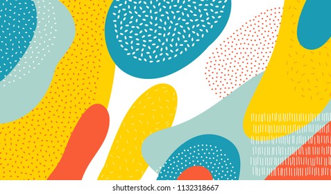 Abstract Art Color Vector Pattern Background Of Colorful Oval Or Circle Shapes With Memphis Dots And Lines Design