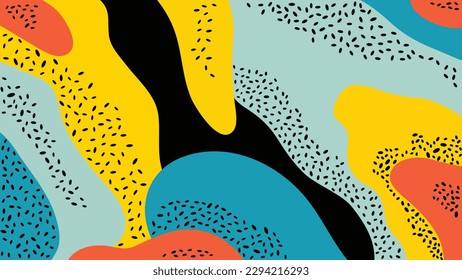 Abstract art color vector shapes and dots pattern background of colorful oval or circle shapes in orange and blue on black background design
