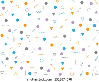 Abstract art colorful background. Different geometric shapes pattern memphis design.