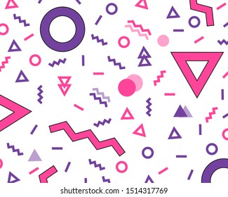 Abstract art colorful background. Different geometric shapes pattern memphis design.