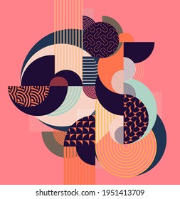Abstract art colorful composition. Patterned geometric shapes.