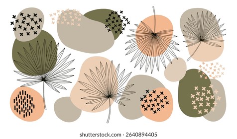 Abstract Art Composition With Organic Shapes Earth Tones and Botanical Accents Design