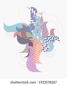 Abstract art composition of patterned vintage elements. Graphic pastel background