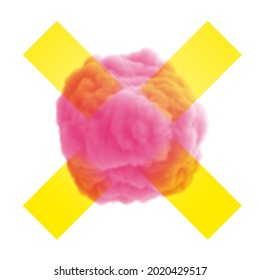 Abstrakte Kunstzusammensetzung mit realistischen rosa Wolken und geometrischen Formen einzeln auf weißem Hintergrund. Modernes Modedesign-Konzept für Poster, Banner, Karten. Farbige Vektorgrafik.