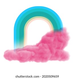 Abstract art composition with realistic pink clouds and geometric shapes isolated on white background. Modern fashion design concept for poster, banner, card. Colorful vector illustration.