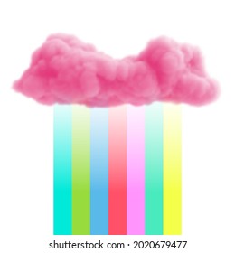 Abstract art composition with realistic pink clouds and geometric shapes isolated on white background. Modern fashion design concept for poster, banner, card. Colorful vector illustration.